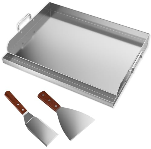 Edelstahl Grillplatte 54x41x8 cm, Grillplatte mit Grill-Spachtel Schaber set, Universal BBQ Plancha passend für Weber Gasgrill und Holzkohlegrill