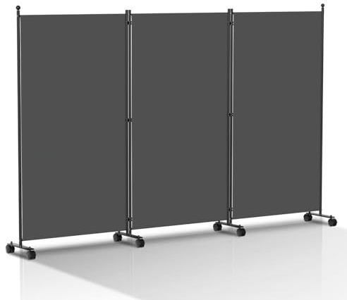 Eikuavons Paravent auf Rollen 263x181cm - Raumteiler 3 Teilig Anthrazit für Büro, Eventbereich Indoor | Spanische Wand Mobile Trennwand (Anthrazit)