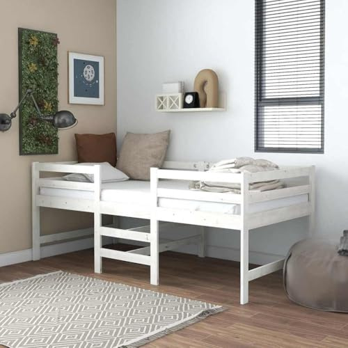 Teenpull Massivholzbett aus Kiefernholz Weiß 90x200 cm, Stabiler Einzelbettrahmen für Jugendzimmer, Halbhohes Plattform Bett ohne Matratze, Robustes Möbelstück mit Lattenrost für kleine Räume.