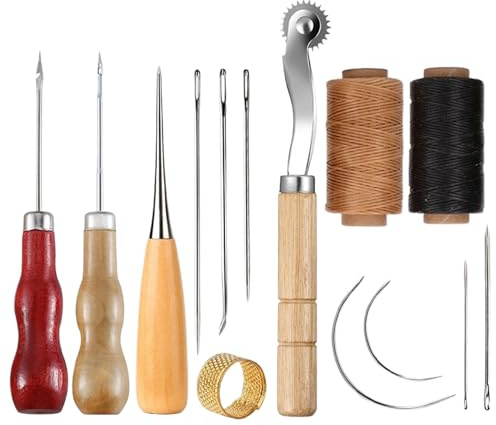Kit para trabajar el cuero | Herramientas profesionales de costura, punzonado y tallado | Juego de agujas de encerado para coser a mano, reparaciones de artesanía en cuero, proyectos de arte, hob
