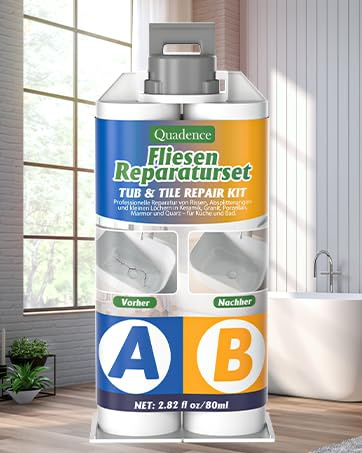 Quadence Waschbecken Reparaturset Keramik Weiß, Fliesen Reparaturset für Porzellan, Fiberglas, Keramik, Reparatur von Rissen, Sprüngen und Löchern auf Waschbecken, Duschwanne (All-in-One)