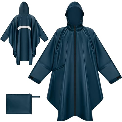 BTNEEU Poncho Pluie Imperméable Femme Cape de Pluie avec Capuche Zip Poncho Léger Réutilisable Manteau de Pluie Poncho Anti Pluie Veste de Pluie Homme pour Randonnée Camping Voyage Cyclisme (Marine)