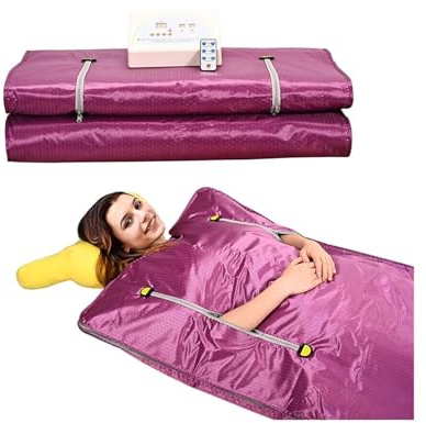 Couverture de Sauna à infrarouge lointain, SPA domicile, 2 zones perte poids, couverture pondérée, thérapie corporelle for la désintoxication du Fitness(Purple with zipper)