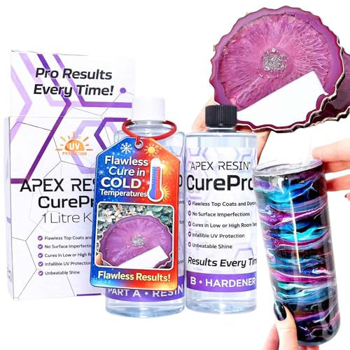APEX Resin CurePro Epoxy Resin Kit, Crystal Clear, UV Resistant 1L | Craft & art projects • Top coats & doming • Tumblers & casting • Cures in low & high temperatures