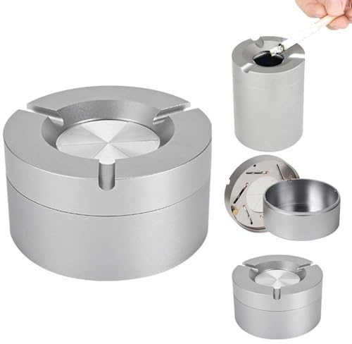 Cendrier de voiture en acier inoxydable à 360° avec verrou rotatif, résistant au vent et aux odeurs, avec porte-cigarettes, couvercle rotatif et extinction automatique (#A)