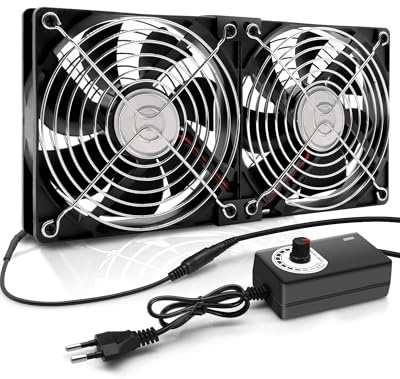 Lizoak 240mm Lüfter mit Geschwindigkeitsregler - PC Lüfter für Router Receiver Gaming Konsolen Gehäuselüfter - 12V Computer Lüfter mit Schutzgitter für Laptop TV Box Schrank Wechselrichter