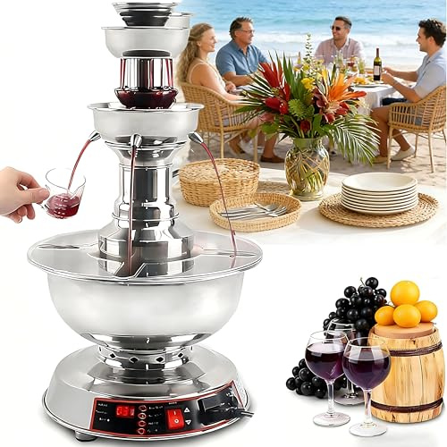 Dfdieratve 3-stufiger Cocktail- und Weinbrunnen, 3,5 L großer Edelstahl-Springbrunnen mit Warmhaltefunktion (0-100°C einstellbar) für Partys, Familienfeiern und Geburtstagsfeiern