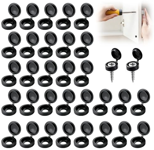 150 Pcs Hinged Screw Caps, Screw Covers Plastic Cover Black for #6#8#10 Screws Protective Folding Covers for Pan CSK Truss Head Durable and Easy Installation Ideal for Furniture Cars Tools and More