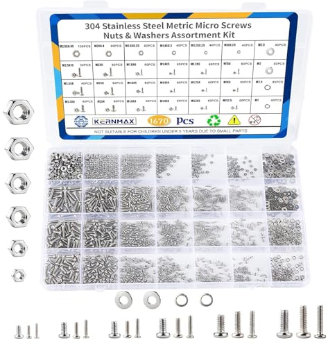 Glamoreal 1670Pcs Set Assortito di microviti e Dadi metrici in Acciaio Inox 304, Misure M1, M1.2, M1.4, M1.6, M2, M2.5, Viti a Macchina con Testa bombata a Croce per Elettronica e Modelli RC