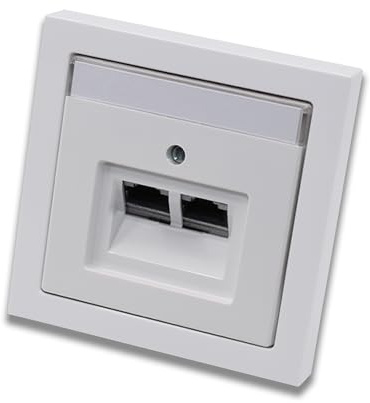 BUSCH JÄGER Komplettset / 2er Netzwerkdose - 2-fach UAE Anschlussdose Cat.6A Rutenbeck + 1 Fach Rahmen + Abdeckung - in Busch Jäger Future Linear Studioweiß