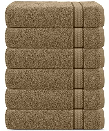 Sweet Needle Set di 6 asciugamani di lusso in cotone 600 g/m² super morbido, 30 x 30 cm, Lino - doppio strato, spesso, assorbente, asciugatura rapida, asciugamani di qualità per hotel e spa