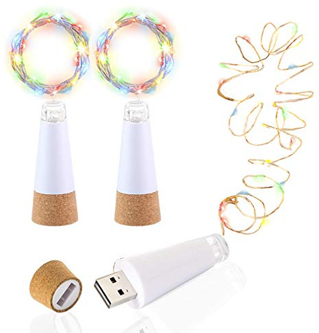 LED Bottle Lights Cork, Multicolor Change Flicker, USB Powered Rechargeable, 4.6ft 15 LED, Copper Wire String Starry Lights for Room, Wedding, Christmas, Party Decor