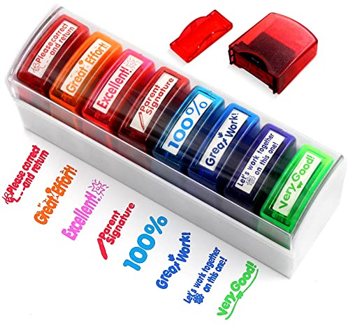 Newthinking Teacher Stamps 8 Pack, Colourful Self Inking Teacher Stamp for Marking, School Reward Stamps Teacher Supplies Gifts