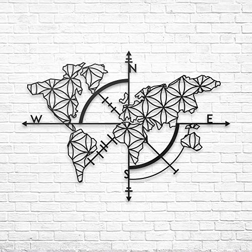BAUPOR Einzigartiges Design Weltkarte aus Metall Wanddeko Wanddeko Metall 3D Wandskulptur aus Metall Dekoration (96 x 62 cm)