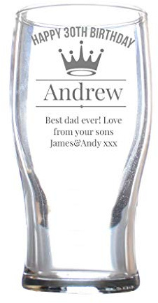 Personalised Pint Glass Birthday Engraved Men Tulip Shaped Beer Crown King Gift Box 568 ml