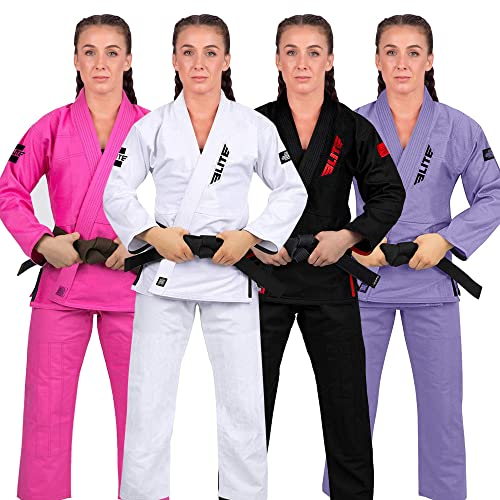 Elite Sports Ultraleichter Damen BJJ GI - IBJJF Jiu-Jitsu GI für Mädchen und Frauen (siehe spezielle Größentabelle), Schwarz, 32