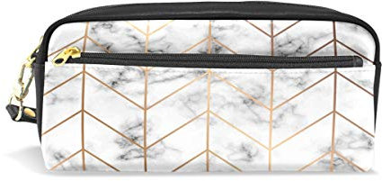 HMZXZ RXYY Federmäppchen Golden Geometrisch Liniens Schwarz Weiß Marmor Muster für Student Groß Kapazität Reißverschluss PU Leder Mäppchen Schreibwaren Kosmetik Makeup Tasche für Mädchen Jungs Frauen