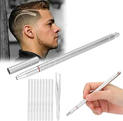 Pluma de Grabado de Cabello, Kit de Pluma de Grabado de Pelo Profesional de Acero Inoxidable Cortacésped de Cejas Barba para el Cuidado de la Forma de la Cara (Plata)