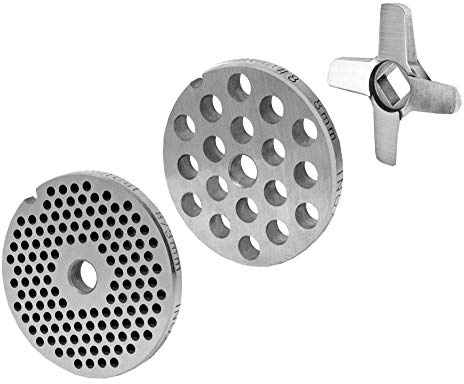 Wolfcut Lochscheibensatz mit 3,0mm + 8,0mm Bohrungen und 1 Kreuzmesser - kompatibel mit Fleischwolf Jupiter Größe 7 - Bosch Größe 7 - Alexanderwerk Größe 7