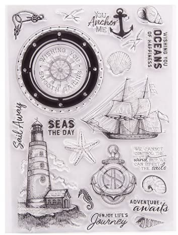 Arbuya Ocean Adventure Journey Anchor Sail Seastar Seashell Decorative Clear Stamp for Card Making Scrapbooking DIY