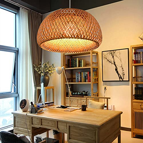 COCOL Retro E27 Deckenleuchte Rattan Lampenschirm Bambus Lampe Vintage Deckenlampe Kreativer Bambus Esszimmer Schlafzimmer Hängeleuchte Wohnzimmer Dekoration Kaffee Bar Hängelampe,45cm
