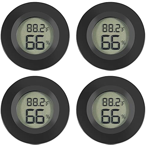 ALMOCN 4X Mini LCD Digital Thermometer Temperatur Luftfeuchtigkeit Tester Hygrometer für Kühlschrank Aquarium -50°C~+70°C (Schwarz)