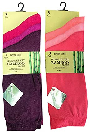 MIRHA Ladies Anti Bacterial Extra Fine Soft Grip Bamboo Socks 6 Pairs UK Size 4-7 (Bright Assorted)