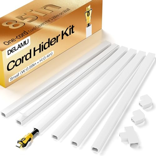 Delamu Mini Cable Trunking Self Adhesive, 2.16M Trunking for Cables to Hide Single Wall Mount Powers Cord, Cable Management Kit in Home Office, 6xL360mm W15mm H10mm, White