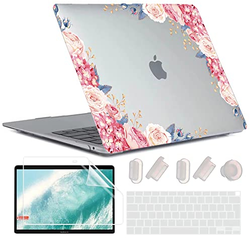 MUSHUI 4 in 1 Hülle Kompatibel mit MacBook Air 13 Zoll 2020 2019 2018 Freisetzung A2337 M1 A2179 A1932 Touch ID, Flexibel Plastik Hartschale Snap Case & Tastaturschutz & Displayschutz, Blumen 1