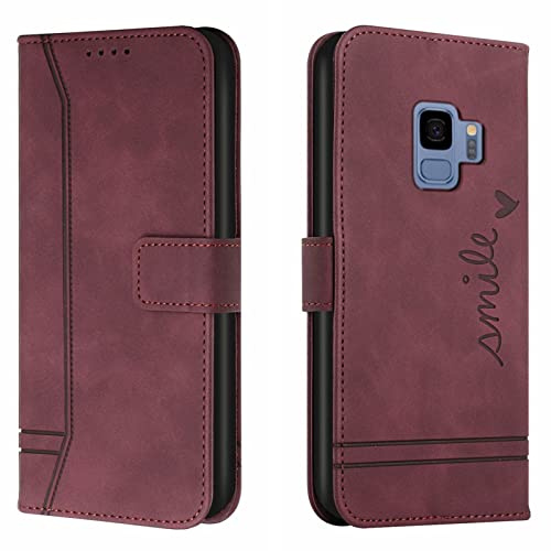 Lihondar Kompatibel mit Samsung Galaxy S9 Hülle, Handyhülle Samsung S9, S9 Leder Klappbar Schutzhülle Tasche Wallet Brieftasche [Standfunktion] Cover Flip Case für Samsung S9 Klapphülle (Rot)