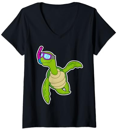 Damen Schildkröte Taucher Schnorchel Tauchen T-Shirt mit V-Ausschnitt