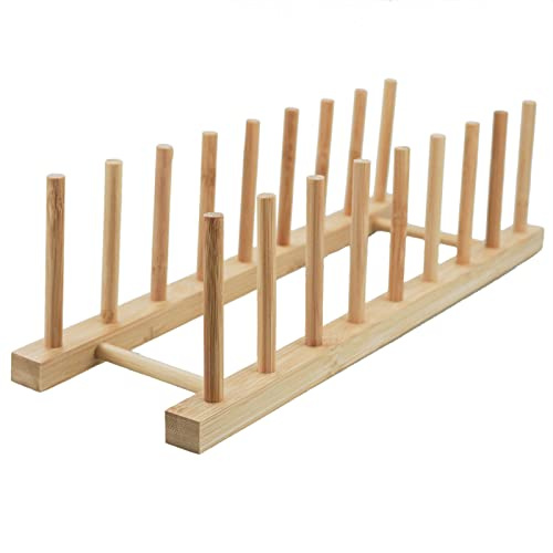 Tellerregal Halter für Küchenschränke Bambus Holz Schneidebrett Tablett Geschirrregal Ständer Abtropfgestell, Küchenschrank Organizer für Teller/Tasse/Topfdeckel (1, 8 Fächer)