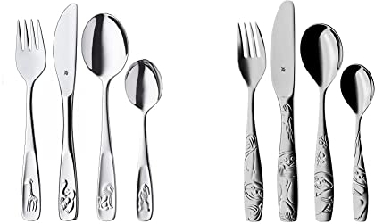 WMF Tiere & Faultier Kinderbesteck Set 4-teilig, Kinderbesteck Edelstahl, Besteck Kinder ab 3 Jahre, Cromargan poliert, spülmaschinengeeignet