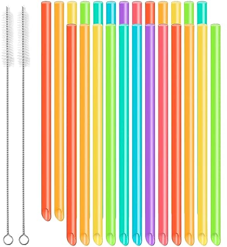 JEOPKO 25pcs Rainbow Bubble Tea Straws, Reusable, BPA Free, 26cm x 1cm, Extra Wide, Includes 2 Straw Cleaners