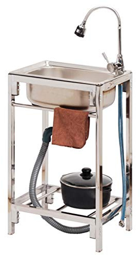 Scpantkend Sinks Stainless Steel Simple wash Basin with Stand Camping Mobile with Complete Drainage System Storage Rack Suitable for Kitchen Laundry Room Indoor and Outdoor (Size : 52x38cm)