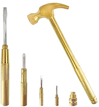 Small Hammer Metal Hammer & Screwdriver, 6 in 1Multitool Camping Hammer Set Screwdriver Tools (Gold)