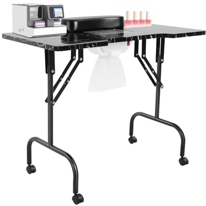 Tavolo per manicure portatile (con unità sottovuoto), tavolo per manicure pieghevole (13 kg), tavolo per manicure con cuscino (nero + bianco)