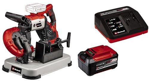 Einhell Sega a nastro per metallo a batteria TE-MB 18/127 U Li-Solo Power X-Change + Einhell Starter Kit 5,2 Ah con batteria e caricabatterie Power X-Boost, Li-Ion, 18 V, Tempo di ricarica 80 minuti