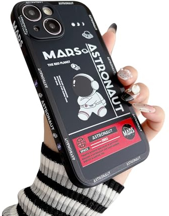 Yonds Queen für iPhone 15 Niedliches Hülle, Cool Cartoon Astronaut Space Rakete Mond Design Stilvoll Stoßstange TPU rutschfeste Stoßfeste Schutzhülle (iPhone 15, Schwarz)