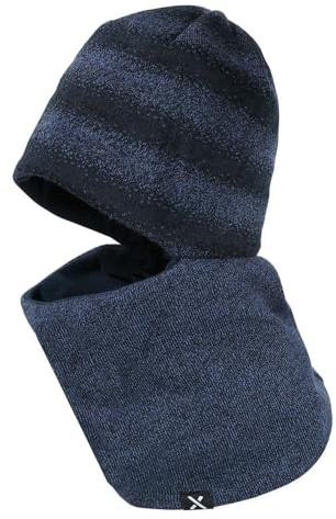 maximo Twotone Stripes Kids Schlupfmütze Schalhaube Kindermütze Balaclava Kinder - Made in Germany mit Futter, Futter Herbst-Winter Winter - 53 cm dunkelblau