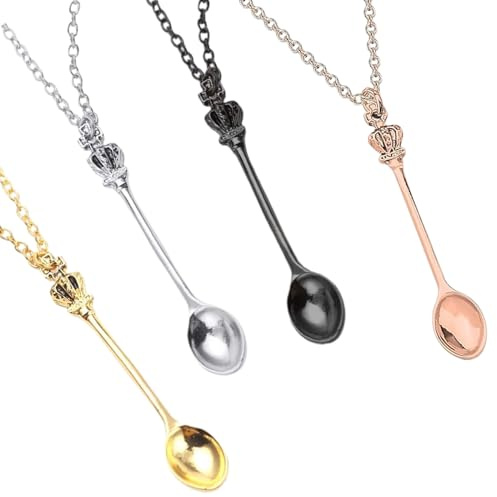 4PCS Spoon Necklace Spoon Pendant Necklaces Vintage Spoon Necklace Set Mini Spoon Necklace Charms Antique Style Tiny Jewelry Accessory for Party Favors