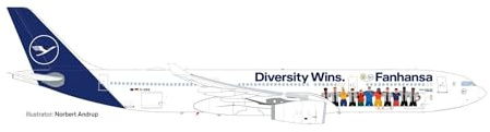 herpa Modellflugzeug Lufthansa A330 Fanhansa – Diversity Wins - D-AIKQ, Miniatur im Maßstab 1:500, Sammlerstück, Modell ohne Standfuß, Metall, Weiß