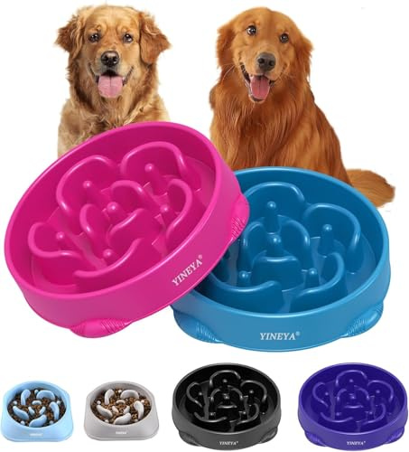 YINEYA 2 Unités Gamelle Anti Glouton Chien Grande Taille, 4 Tasses Gamelle | 1000ml/Unités, Nourriture et Eau Gamelles Anti Glouton pour Chien de Grand et Moyenne Taille (Grandes, Magenta & Bleu foncé)