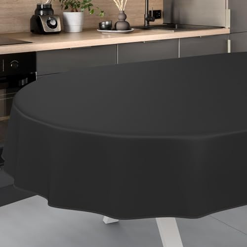 ANRO Wachstuch-Tischdecke Tischdecke abwaschbar Wachstuch Garten-Tischdecke Outdoor Indoor Oval 220x140cm mit Saum Schwarz Wachstuchtischdecke Wachstischdecke wasserabweisend Gartentischdecke