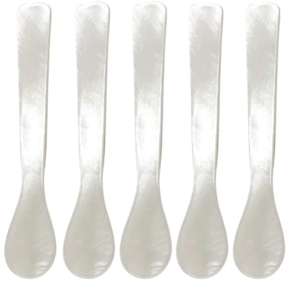 LICHENGTAI 5er Set Eierlöffel Perlmutt Handgemacht Kaviarlöffel Mutter Löffel Weiß Perlmuttlöffel Kaviar Servierlöffel Dessertlöffel für Kaviar Eier Kaffee Serving