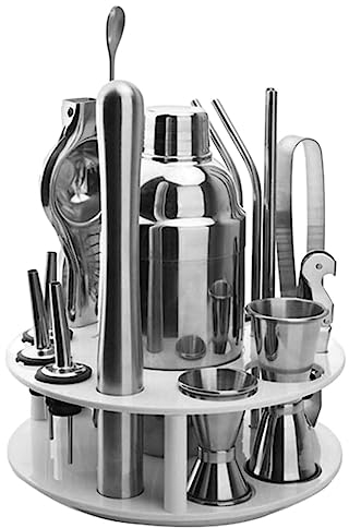 Coctelera para Cocteles Juego de Coctelera Kit Para Hacer Coctelera De 20 Piezas Con Soporte Giratorio, Herramienta De Barman Para Barra Casera De Acero Inoxidable Coctelera de Cóctel Coctelera para C