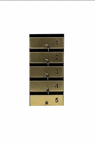 NDA International - Wandmontiertes 5-Briefkastensystem mit Messingtür, Briefkästen für Wohnungen, Eigentumswohnungen, Apartmentkomplexe, 30cmx62cmx20cm, Zylinderschloss, 2 Schlüssel für jede Einheit