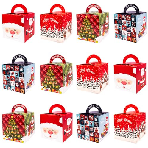 Weihnachten Geschenkboxen 24er-Set 10 x 10cm Geschenktaschen mit Henkel Geschenkverpackungen 4 Motiv