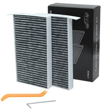 2-Pack Cabin Air Filters Compatible with Tesla Model Y & Model 3 – Replacement Cabin Filter with Activated Carbon,Grey