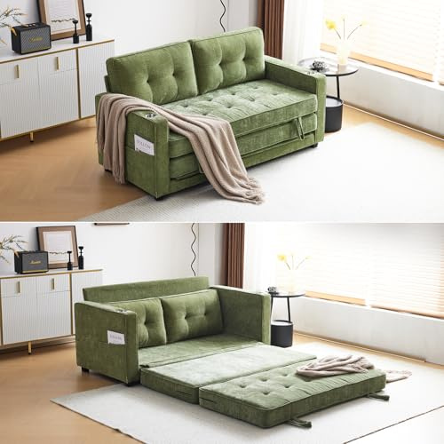 VINGLI Sofa Bed Full Size Pull Out Couch Bed Olive Green Futon Couch 64 W 84 L Loveseat Sleeper Floor Couches for Living Room Convertible Loveseat Sofa Foldable Sofa Bed